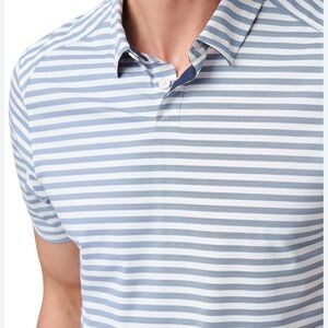 RHONE Light Blue and White Striped Polo Shirt